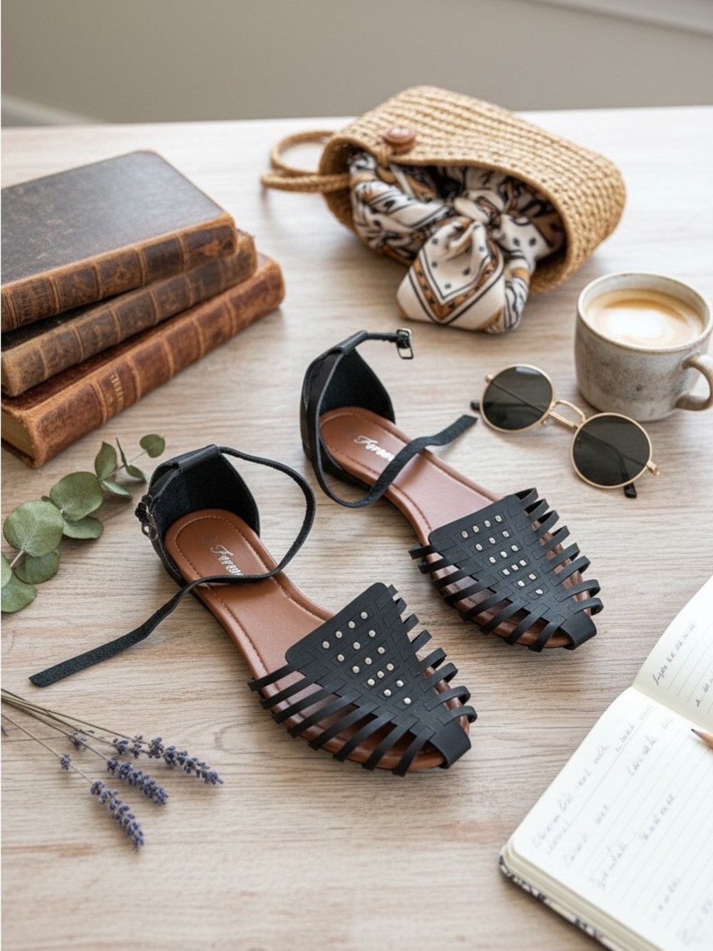 Forever 21 Black Woven Ankle-Strap Flats